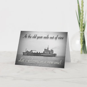 Happy New Year Cargo Ship Greeting Card