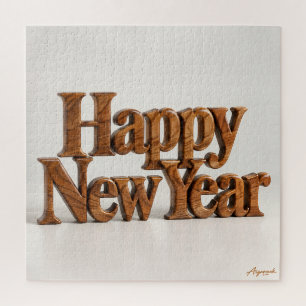 Happy New Year Carved Wood Jigsaw Puzzle