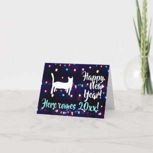 Happy New Year Cat 20xx Holiday Lights Cards
