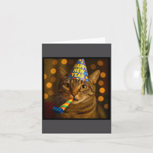 Happy New Year Cat Funny Party Hat Feline Meme Cel Card