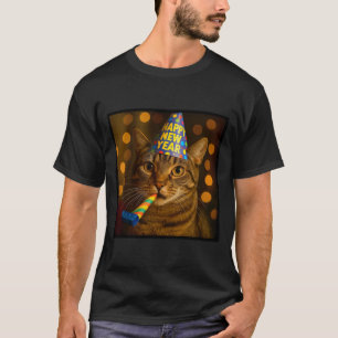 Happy New Year Cat Funny Party Hat Feline Meme Cel T-Shirt