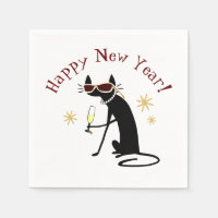 Happy New Year Cat with Champagne