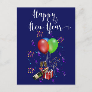 Happy New Year Celebrate Fireworks Champagne Postcard