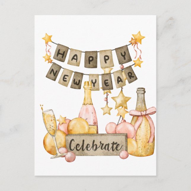 Happy New Year Celebrate Postcard (Front)