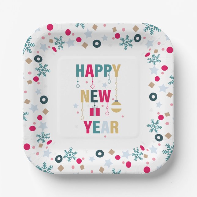 Happy New Year celebration Paper Plate (Front)