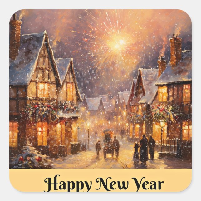 Happy New Year celebration Square Sticker (Front)