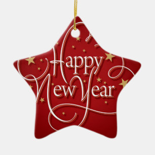 Happy New Year Ceramic Tree Decoration