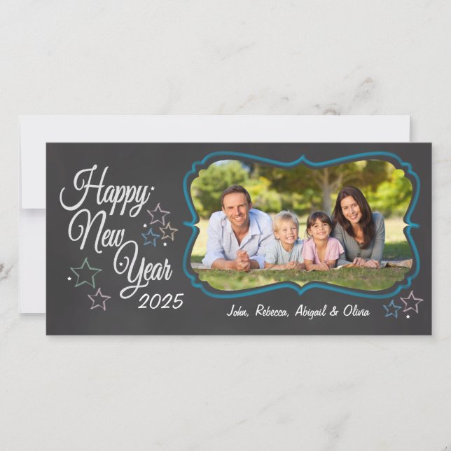 Happy New Year Chalkboard Style Photo Card (Front)