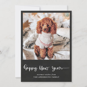 Happy New Year Chalkboard Vintage Script   Photo Holiday Card