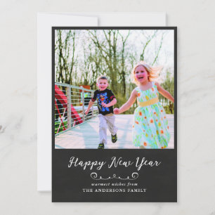 Happy New Year Chalkboard Vintage Script   Photo Holiday Card