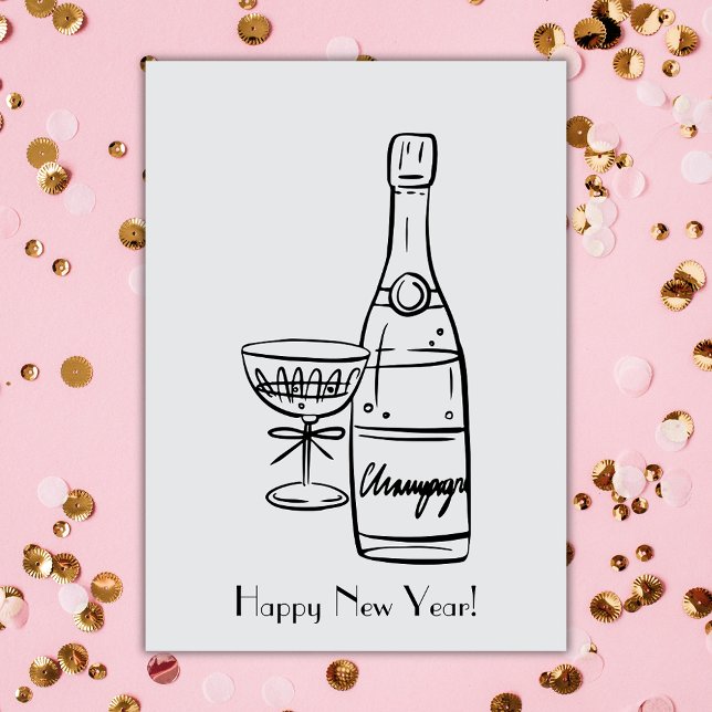 Happy New Year Champagne Bottle Greeting Card (Creator Uploaded)