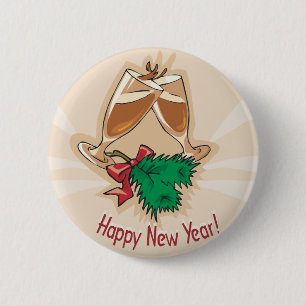 Happy New Year Champagne Clink 6 Cm Round Badge