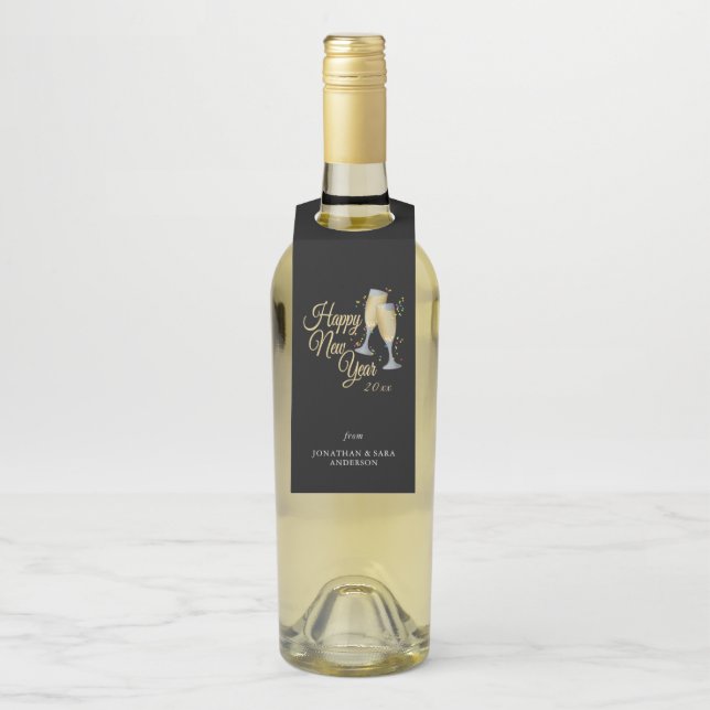 Happy New Year Champagne & Confetti Personalised Bottle Tag (On Bottle)
