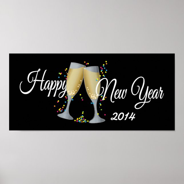 Happy New Year, Champagne & Confetti Poster (Front)