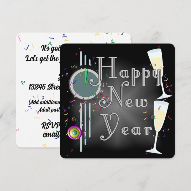 HAPPY NEW YEAR! Champagne Countdown Invitation (Front/Back)