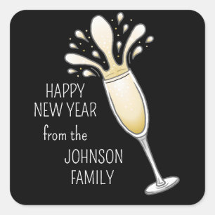 Happy New Year Champagne Glass Square Sticker