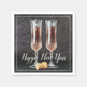 Happy New Year Champagne Glasses Paper Napkin