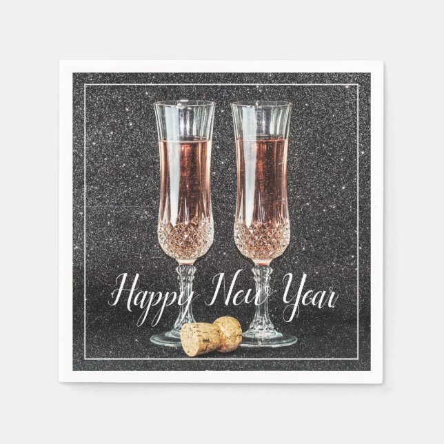 Happy New Year Champagne Glasses Paper Napkin (Front)