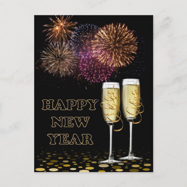 Happy New Year - Champagne Holiday Postcard (Front)