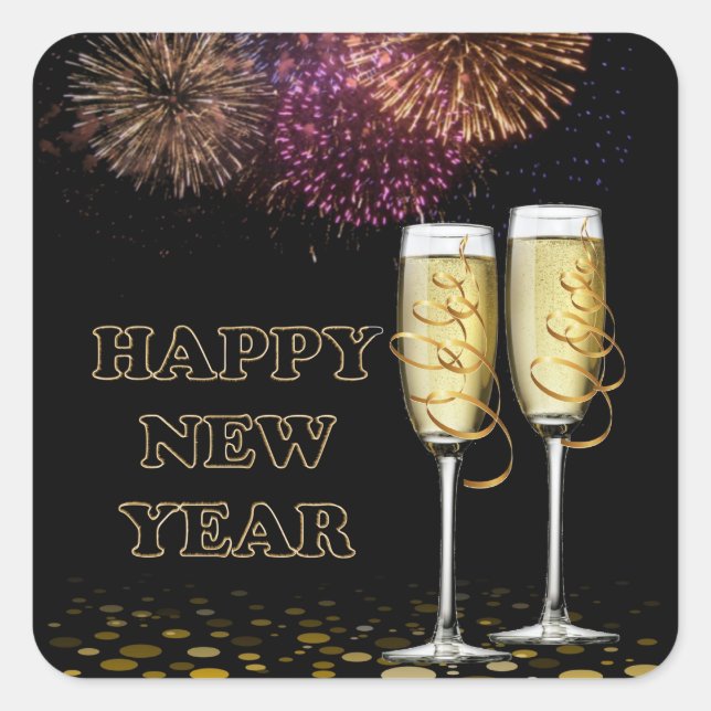 Happy New Year - Champagne Square Sticker (Front)