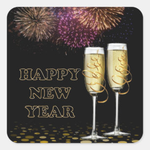 Happy New Year - Champagne Square Sticker