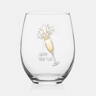 Happy New Year Champagne Stemless Wine Glass