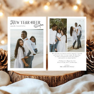 Happy New Year Cheer Modern Family 4 Photo Collage Holiday Card