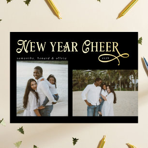 Happy New Year Cheer Modern Family  Photo Collage Foil Holiday Card