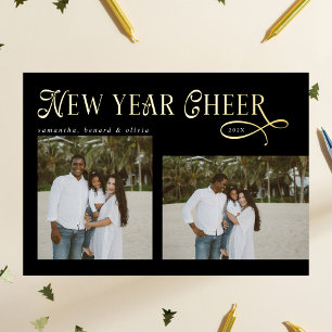 Happy New Year Cheer Modern Family Photo Collage Foil Holiday Card