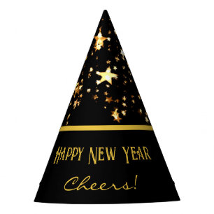 Happy New Year Cheers Black & Gold Party Hat