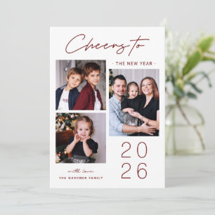 Happy New Year Cheers Modern 3 Photo Collage Holiday Card