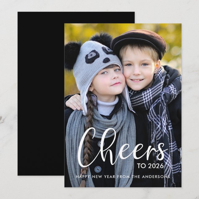 Happy New Year Cheers Photo Holiday Card (Front/Back)