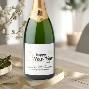 Happy New Year Cheers Real Estate Minimalist Sparkling Wine Label