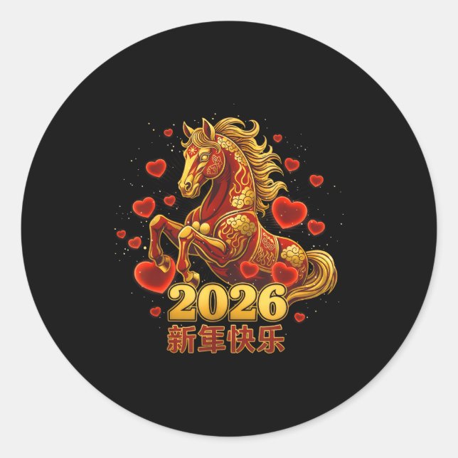 Happy New Year Chinese 2026 -year Of The Horse Cut Classic Round Sticker (Front)