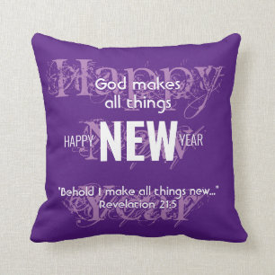 HAPPY NEW YEAR Christian Scripture Custom PURPLE Cushion