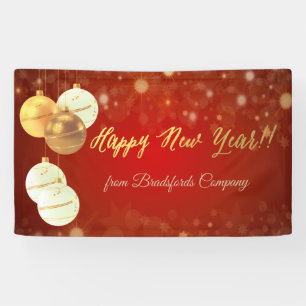 Happy New Year, Christmas Balls, Red Banner