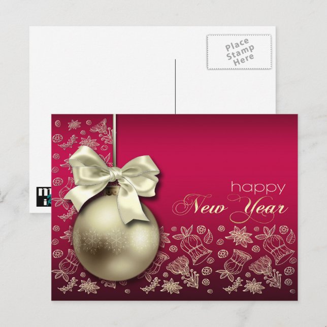 Happy New Year. Christmas Bauble Postcards (Front/Back)