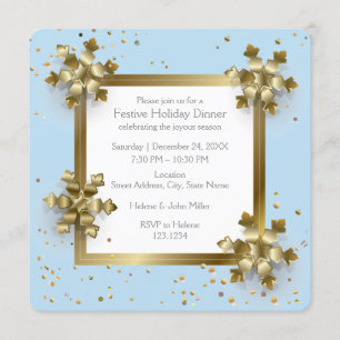 Happy New Year & Christmas Gold Snowflakes Invitation