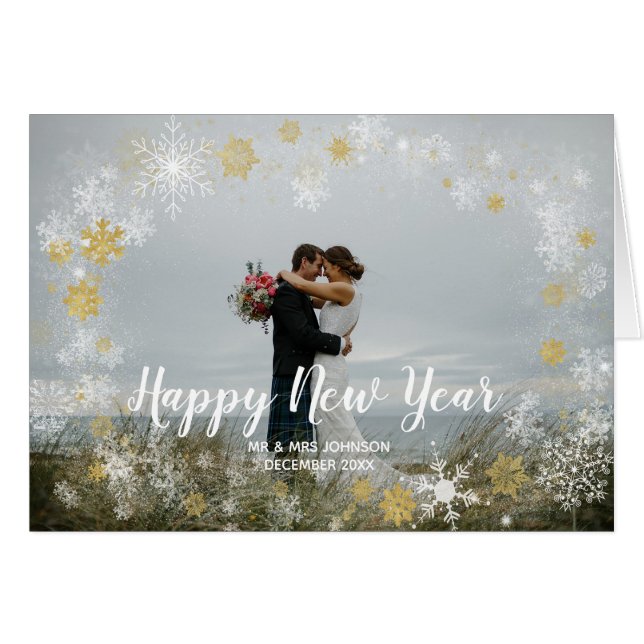happy new year christmas holiday photo card snow (Front Horizontal)