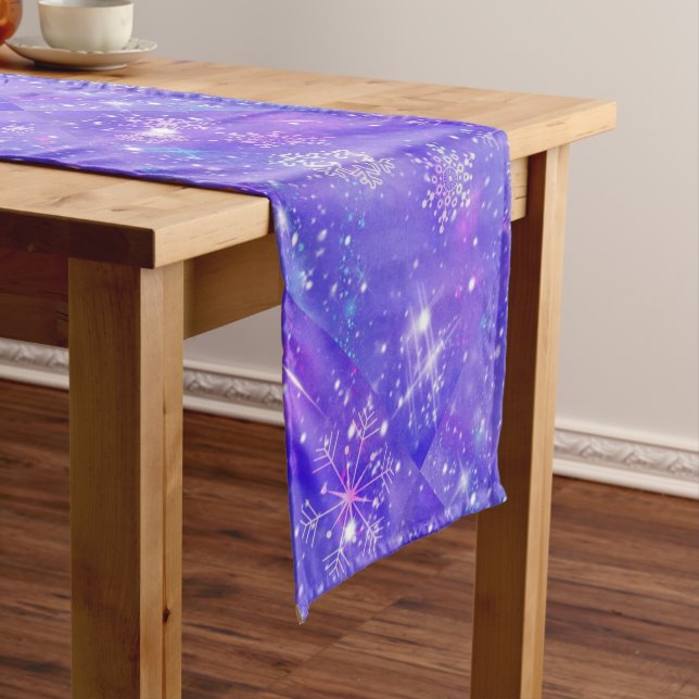 Happy New Year Christmas Purple Glitter Stars Short Table Runner (In Situ)