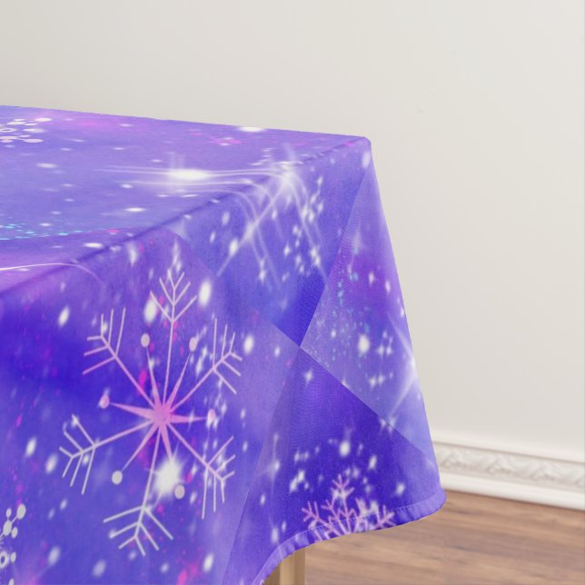 Happy New Year Christmas Purple Glitter Stars Tablecloth (In Situ)
