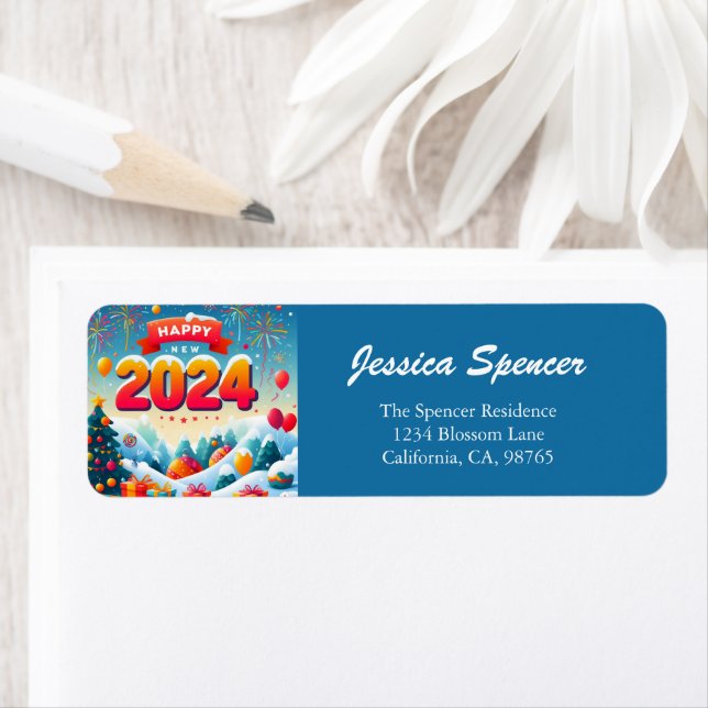 Happy New Year Christmas Tree Gifts Return Address (Insitu)