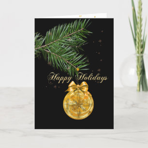 Happy New Year, Christmas Tree  gold Decorations  Holiday Card