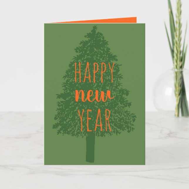 Happy New Year Christmas Tree Greeting Cards (Front)
