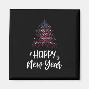 Happy New Year Christmas tree with American flag Magnet