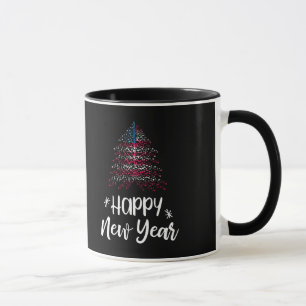 Happy New Year Christmas tree with American flag Mug