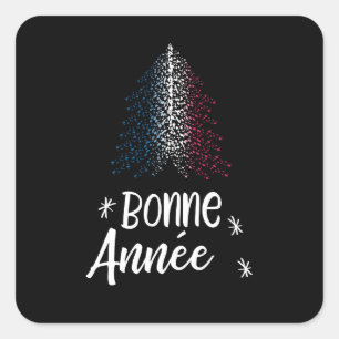 Happy New Year Christmas tree with French flag Square Sticker