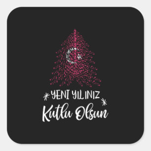 Happy New Year Christmas tree with Turkish flag Square Sticker