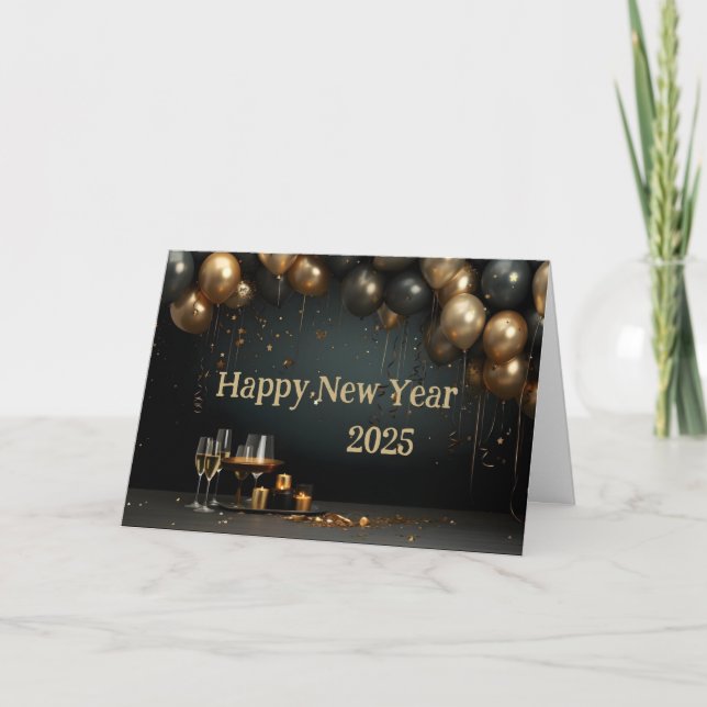 Happy New Year Classic Elegant Balloon Custom Card (Front)
