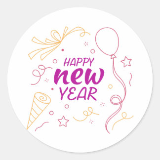 Happy new year classic round sticker